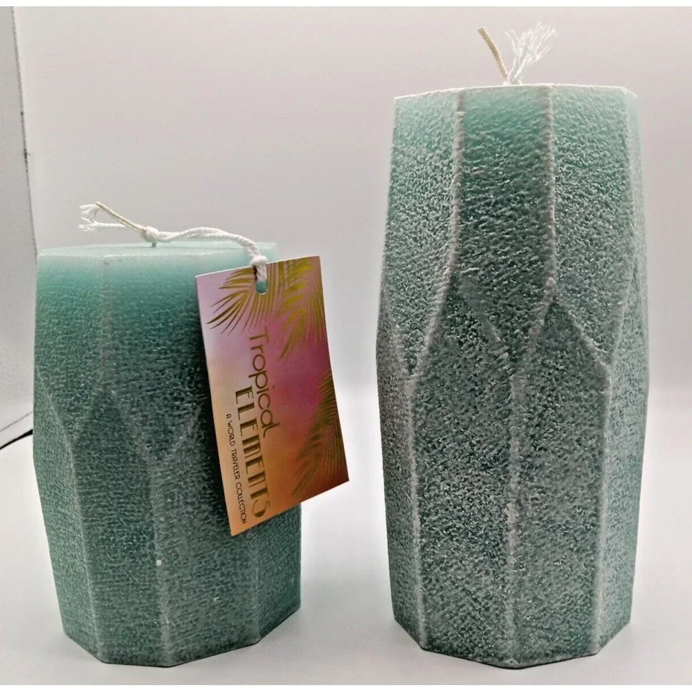200 hour Geometric candle/ Pastal Green 2 pices set (4 in x 8 in) /(4 in x 6 in)